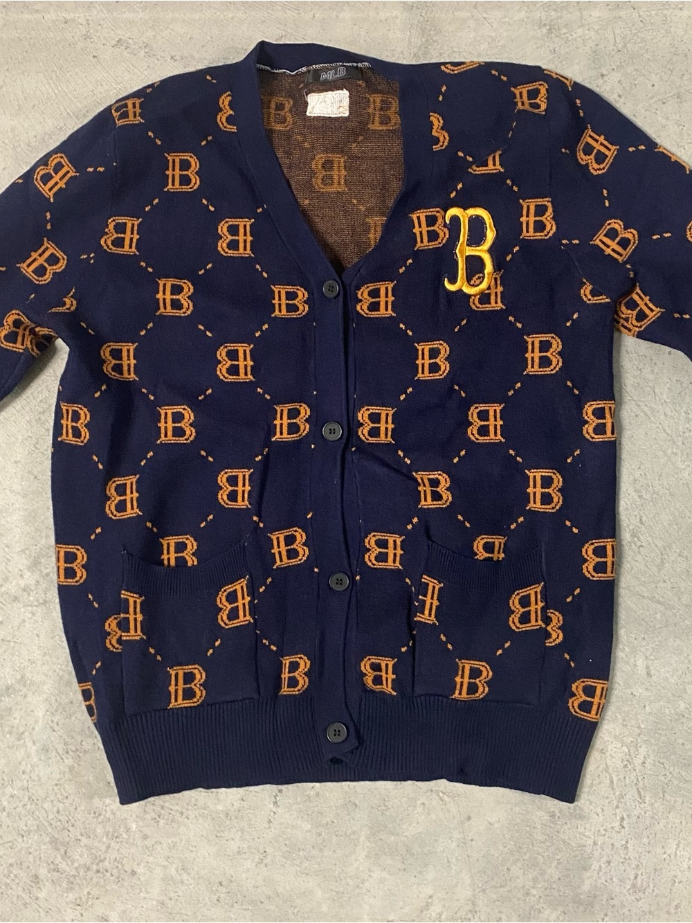 MLB Navy Blue and Orange Logo Cardigan Sweater
